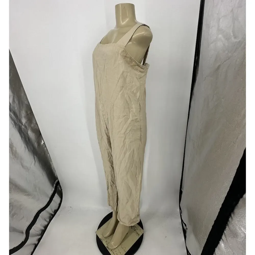 Quince Small Women 100% European Linen Square Neck Jumpsuit MISSING BELT D40v